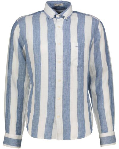 GANT Langarmhemd Leinenhemd Regular Fit (1-tlg) - Blau