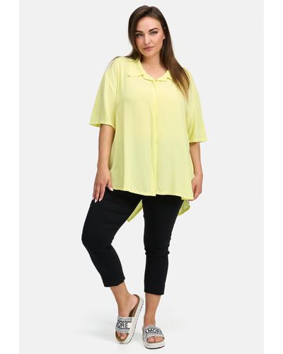 Kekoo Kurzarmbluse A-Linie Bluse aus luftig leichter Baumwoll-Viskose 'Suave' - Gelb