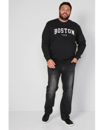 Boston Park Sweatshirt Bauchfit Print Rundhals - Schwarz