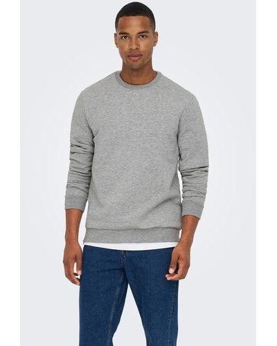 Only & Sons Basic Sweatshirt Langarm Pullover ohne Kapuze ONSCERES 5428 in Grau-2