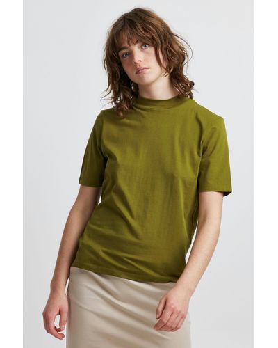 Ichi IHRANIA SS - 20112704 T-Shirt mit kurzem Stehkragen - Grün