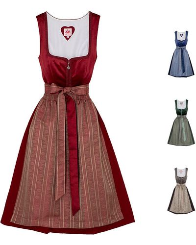 Spieth & Wensky Diandra Midi-Dirndl Kleid 2-teiliges Trachtenkleid - Rot