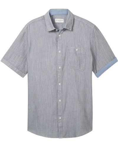 Tom Tailor Kurzarmshirt chambray slubyarn shirt - Grau