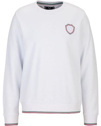 19V69 Italia by Versace Sweatshirt SAMU Basic Rundhalspullover mit Sreifenbündchen (S-3XL) - Weiß