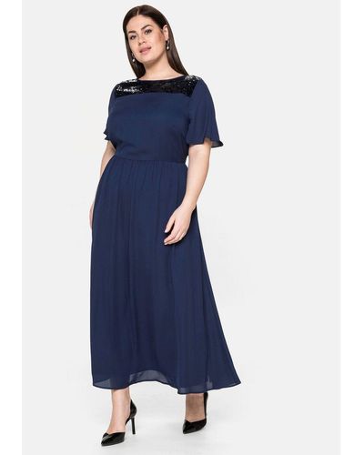 Sheego Abendkleid Große Größen mit schimmernden Pailletten - Blau