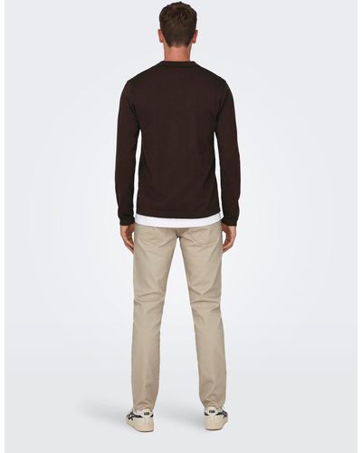 Only & Sons Strickpullover Polo Langarm Shirt Basic Pullover ONSWYLER 5426 in Braun - Mehrfarbig