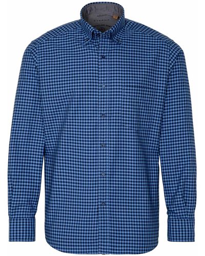 Eterna Klassische Bluse REGULAR FIT UPCYCLING Langarm Hemd blau kariert 2478-08-VS5B