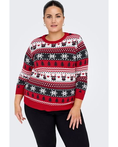 Only Carmakoma Strickpullover CARXMAS REINDEER LS O-NECK KNT - Rot