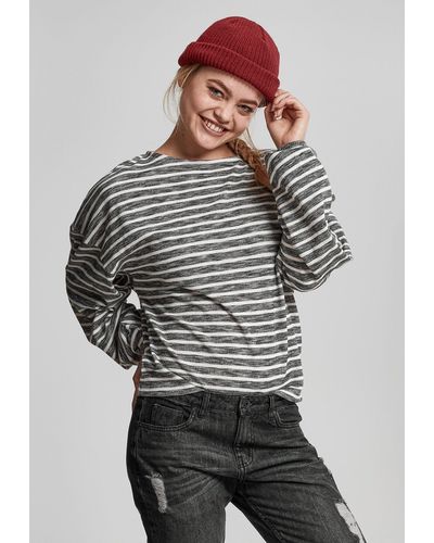 Urban Classics Sweater Ladies Oversize Stripe Pullover (1-tlg) - Grau
