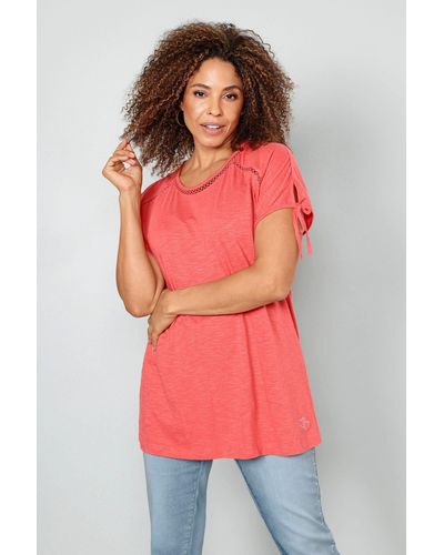 MIAMODA Rundhalsshirt T-Shirt Zierband-Nähte Halbarm mit Schlitz - Rot