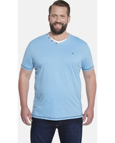 Charles Colby T-Shirt EARL KENDRAYK mit Zierknöpfen am Ausschnitt - Blau