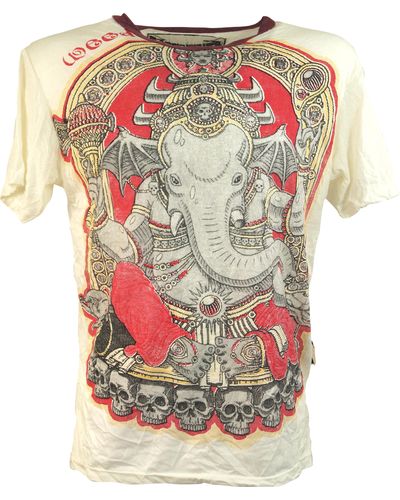Guru-Shop Weed T-Shirt - Ganesh weiß Goa Style, Festival, alternative Bekleidung - Grau
