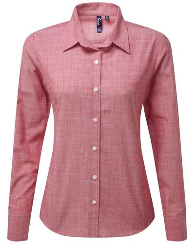 PREMIER Bluse Stretch Business Hemd Langarm Tailliert Hemdbluse - Pink