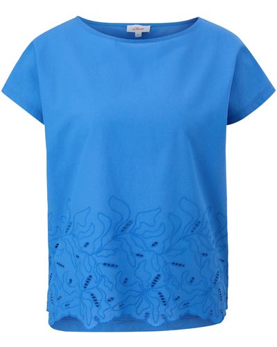S.oliver Kurzarm mit Stickerei - einfarbiges T-Shirt - Shirttop - Blau