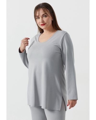 Kekoo Tunikashirt Longsleeve Shirt A-Linie mit Elasthan 'Essential' - Grau