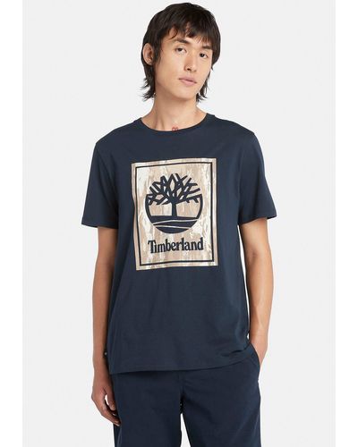Timberland T-Shirt STACK LOGO Camo Short Sleeve Tee in groß Größen - Blau