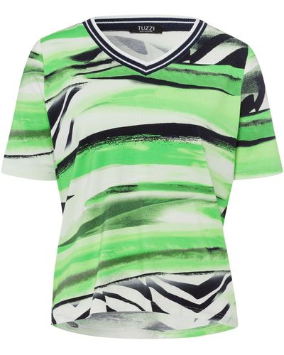 Tuzzi T- Shirt ESSENTIALS mit gestreiftem Rippstrickbündch - Grün