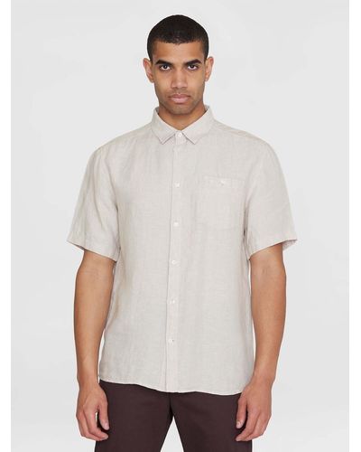Knowledge Cotton Kurzarmhemd Regular Linen Short Sleeve Shirt - Weiß