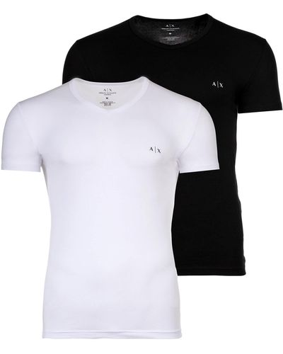 Armani Exchange T-Shirt, 2er Pack- V-Neck, Kurzarm, Logo - Schwarz