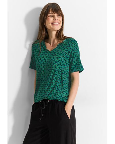 Cecil T-Shirt mit geschlitztem Rundhalsausschnitt - Grün