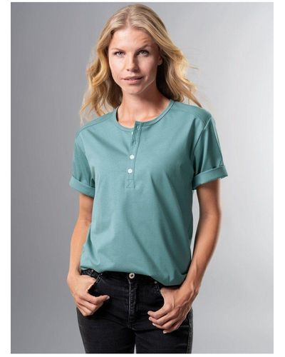 Trigema T-Shirt mit Knopfleiste DELUXE Baumwolle (1-tlg) - Blau