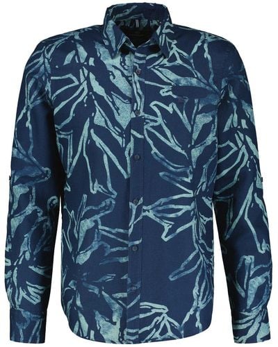 Lerros Langarmhemd mit sommerlichem Alloverprint - Blau