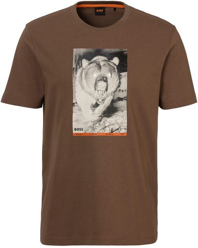 BOSS T-Shirt Te_Wilds mit Fotodruck - Braun