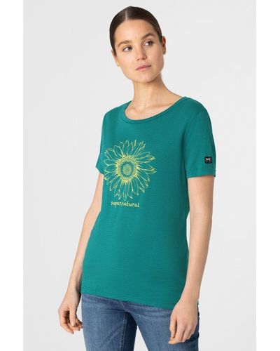 Super.natural Print- T-Shirt W GIRASOL TEE atmungsaktiver Merino-Materialmix - Grün