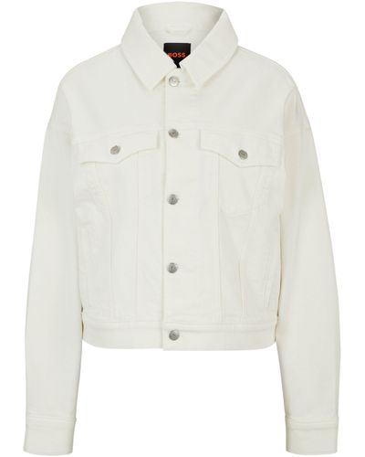 BOSS Jeansjacke C_TRUCKER JACKET 1 mit knöpfbaren Brusttaschen - Weiß