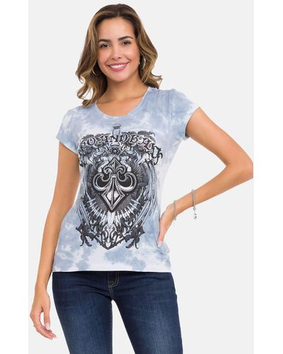 Cipo & Baxx T-Shirt mit coolem Frontprint und Musterung - Blau