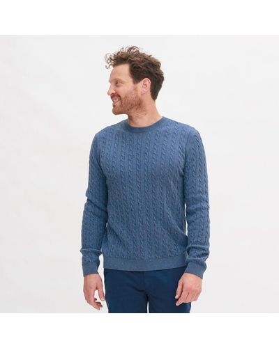 Living Crafts Strickpullover NICOLAS Stil, Komfort und Nachhaltigkeit aus feiner Bio-Wolle - Blau