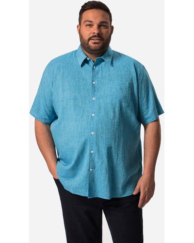 Boston Park Businesshemd Leinenmix-Hemd Halbarm Streifen - Blau
