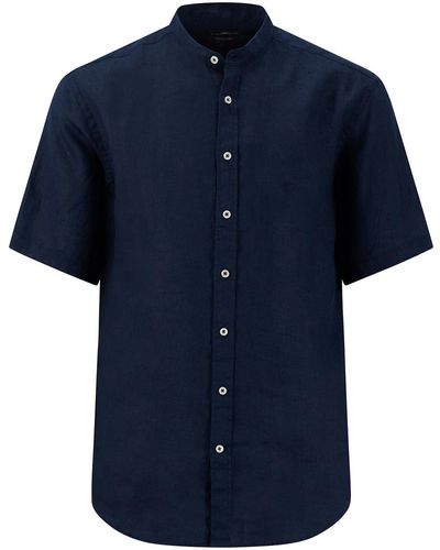 Fynch-Hatton Kurzarmhemd mit Logoprägung auf der Brust - Blau