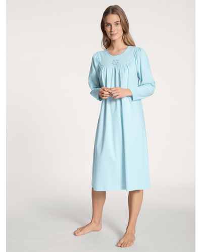 CALIDA Nachthemd Soft Cotton Schlafhemd ca. 110 cm lang, Comfort Fit, Raglanschnitt - Blau