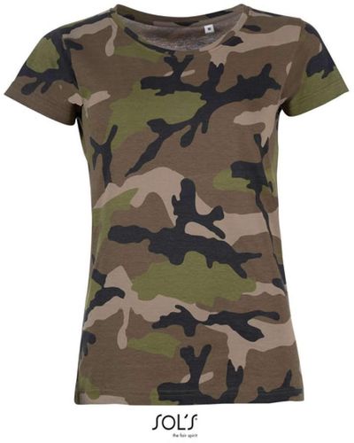 Sol's Rundhalsshirt SOL'S Camouflage T-Shirt Kurzarm Baumwolle Rundhals Army - Grün