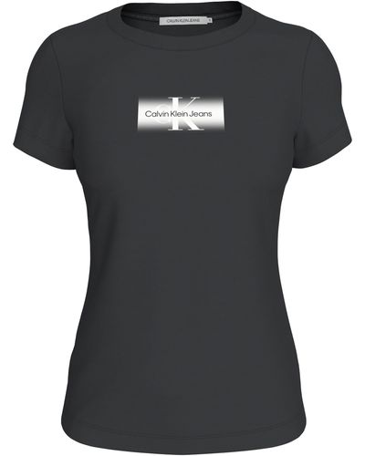 Calvin Klein T-Shirt OUTLINED CK SLIM TEE mit Logodruck - Schwarz