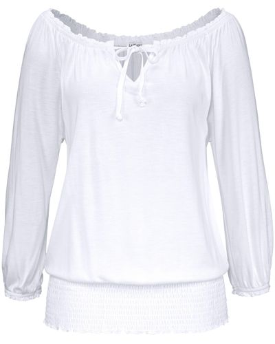 Lascana Carmenshirt 3/4-Ärmeln, Blusenshirt mit Bindeband und Gummizug - Weiß
