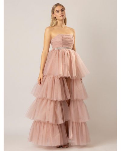 Apart Abendkleid aus hochwertigem Nylon Material mit Volants - Pink