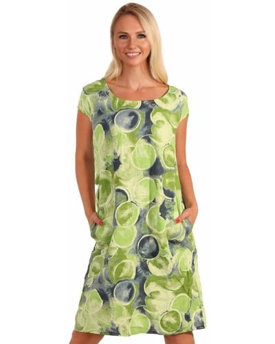 Charis Moda A-Linien-Kleid Leinenkleid Sommerkleid Belli Rotondi Kurzarm - Grün