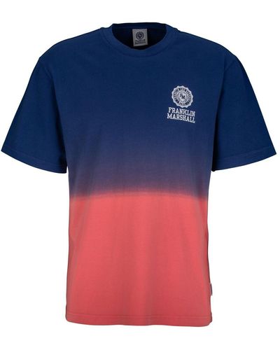 Franklin & Marshall T-Shirt mit Farbverkauf aus reiner Baumwolle - Blau