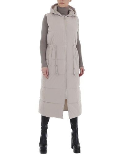 Ital-Design Longweste Freizeit Kapuze Gefüttert Winterjacke in Beige - Grau