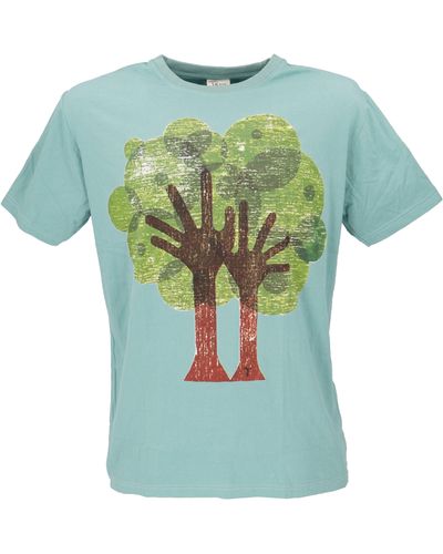 Guru-Shop -, Tree save earth T-Shirt -.. Retro - Blau