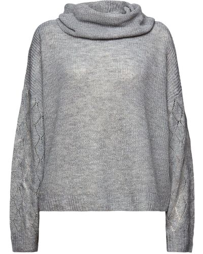 Edc By Esprit Rollkragenpullover Pullover mit Wasserfall-Ausschnitt - Grau