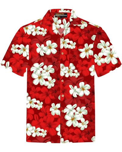Hawaiihemdshop.de .de Hawaiihemd Hawaiihemdshop Hawaii Hemd Baumwolle Kurzarm Blüten Shirt - Rot