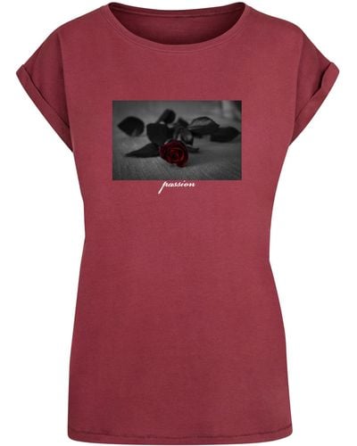 Mister Tee T-Shirt Ladies Passion Rose Extended Shoulder Tee (1-tlg) - Rot