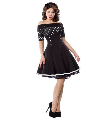Belsira Jerseykleid Schulterfreies Retro Rockabilly 50er Jahre Pin up Vintage Jersey-Kleid - Schwarz