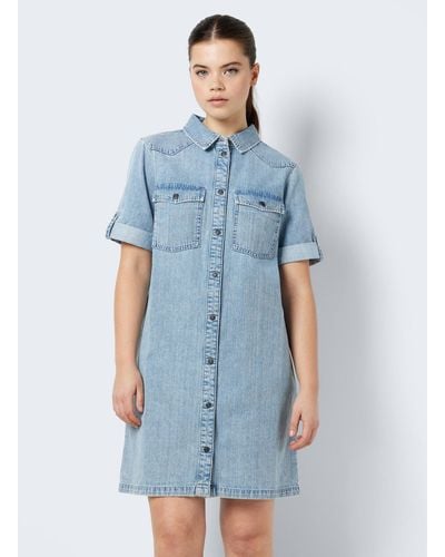 Noisy May Shirtkleid Kurzes Denim Jeanskleid Oversize Kurzarm Hemd Design - Blau