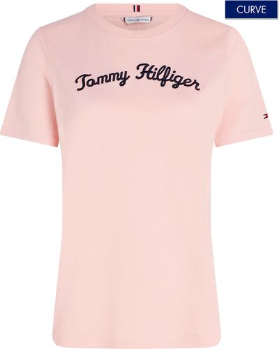 Tommy Hilfiger T-Shirt CRV REG SCRIPT TEE SS Große Größen - Pink