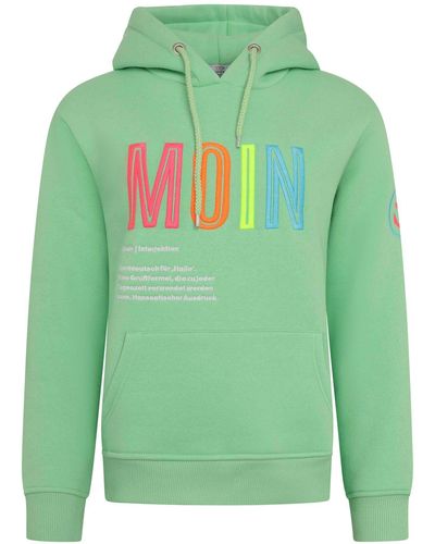Zwillingsherz Sweatshirt mit Kapuze, Frontprint, Neondetail - Grün