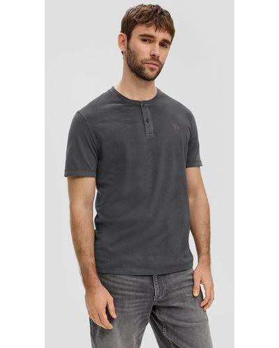 S.oliver Kurzarmshirt T-Shirt mit und Henley-Ausschnitt Garment Dye - Grau